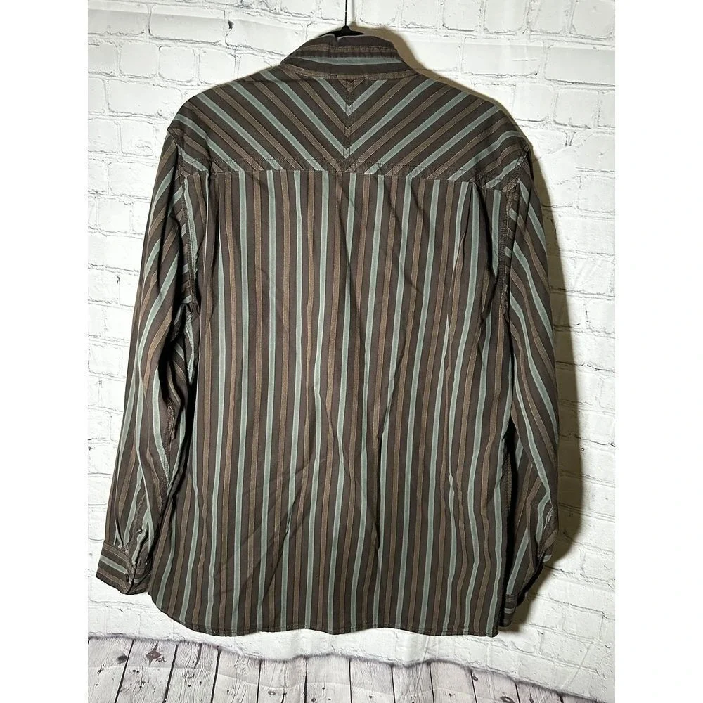 The North Face A5 Series Mens Large Brown Teal Striped Cotton Button Down Shirt